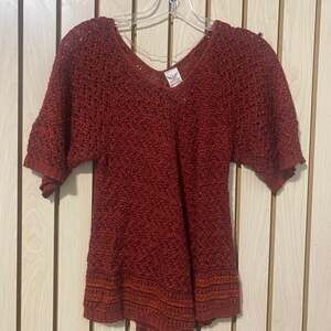Faded Glory Red Crochet Knit Short Sleeve Top size S/CH (4-6)